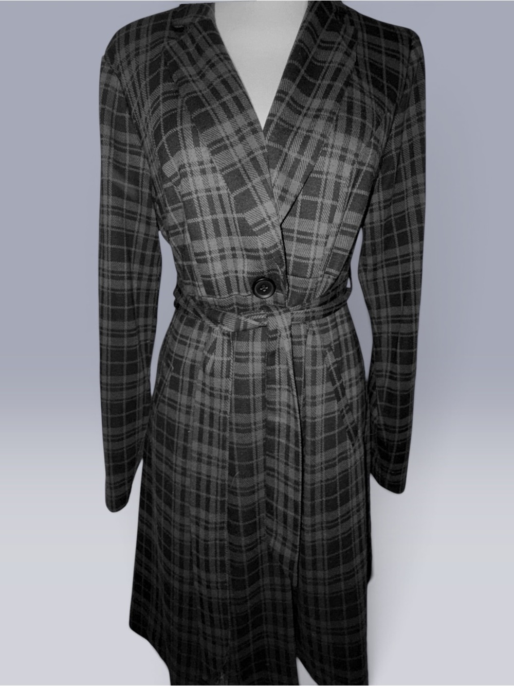 torrid Black and Gray Plaid Wrap Coat with Waist Tie